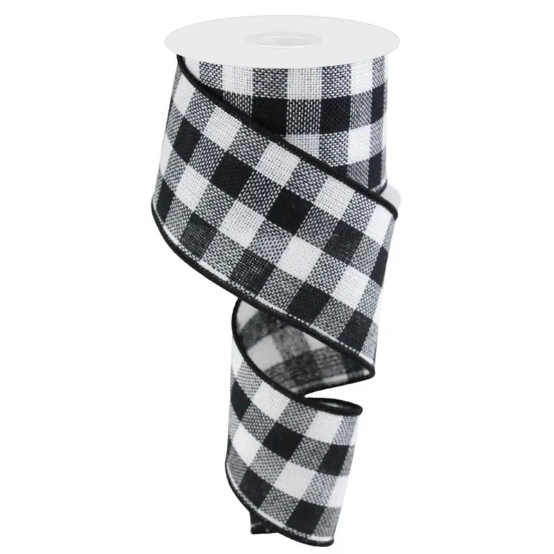 10 Yards of Black and White Woven Flannel Buffalo Check Ribbon