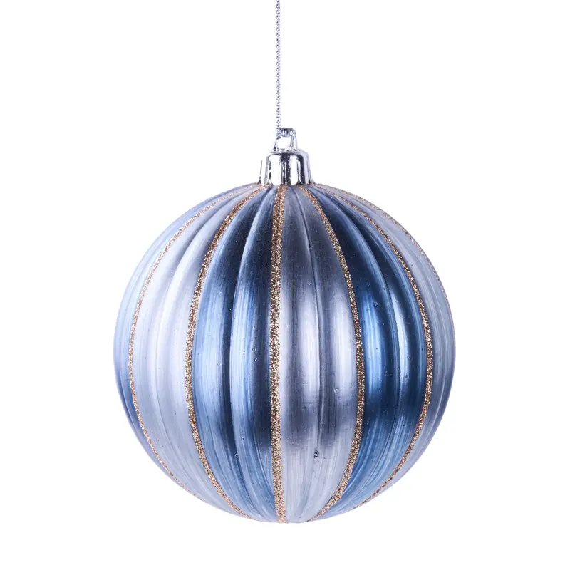 100MM Blue & Gold Glitter Vertical Stripe Ornament