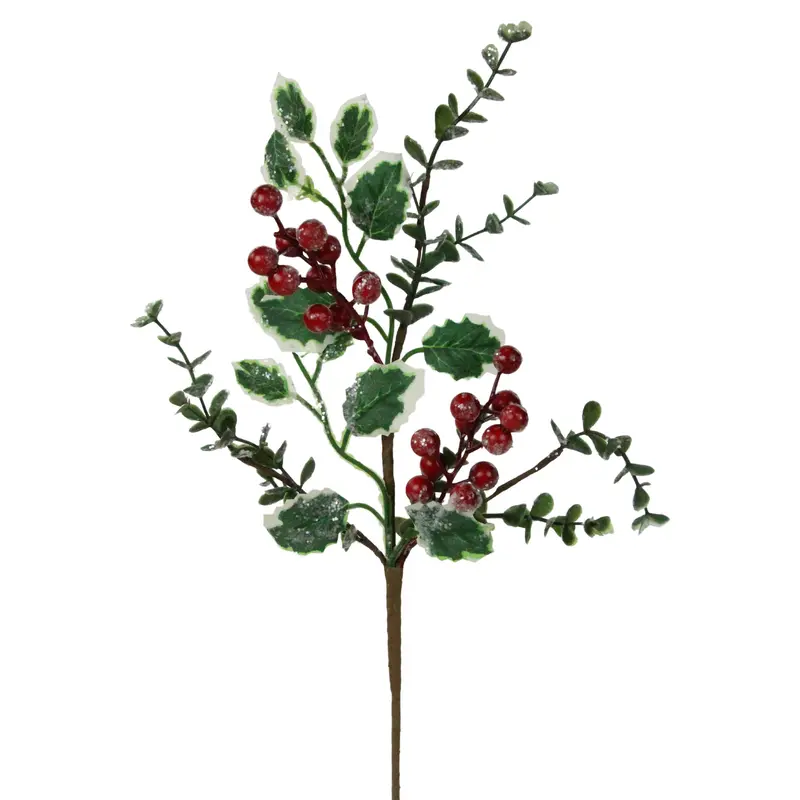 13" Holly Berry Pick Spray