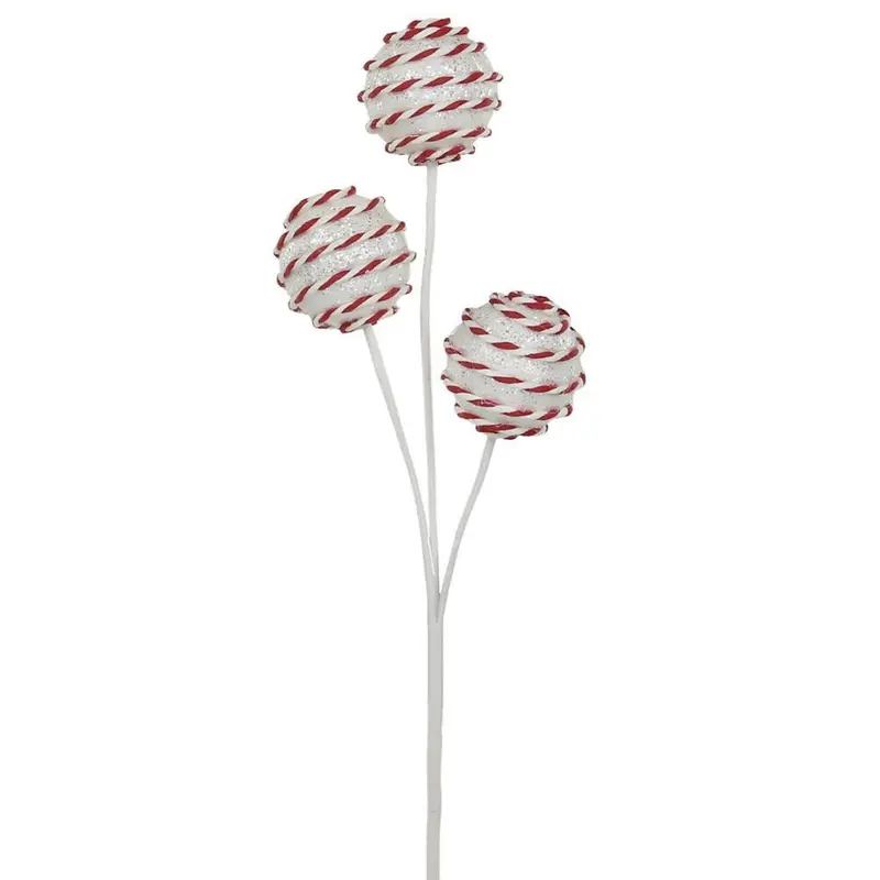 16" White & Red Striped Ball Pick Spray