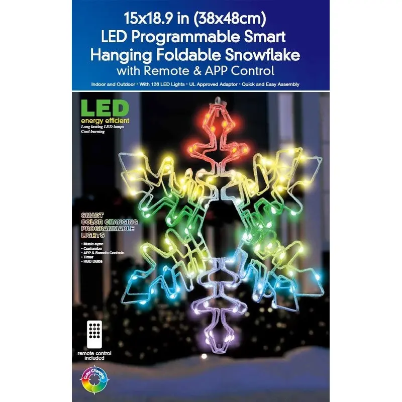 18.9" LED Programmable Smart Hanging Foldable Snowflake Decoration - Remote & App Control