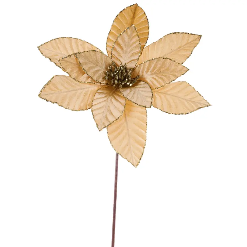 19.5" Gold Velvet Poinsettia Floral Stem