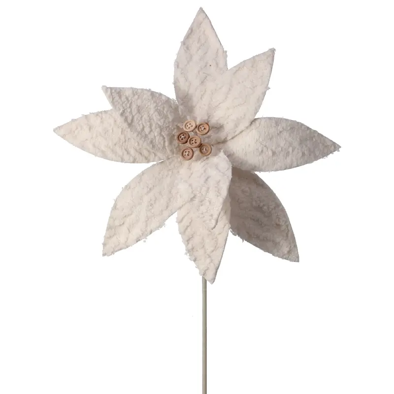 22" Cream Winter Chalet Poinsettia Stem with Buttons