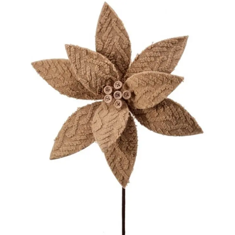 22" Tan Winter Chalet Poinsettia Stem with Buttons