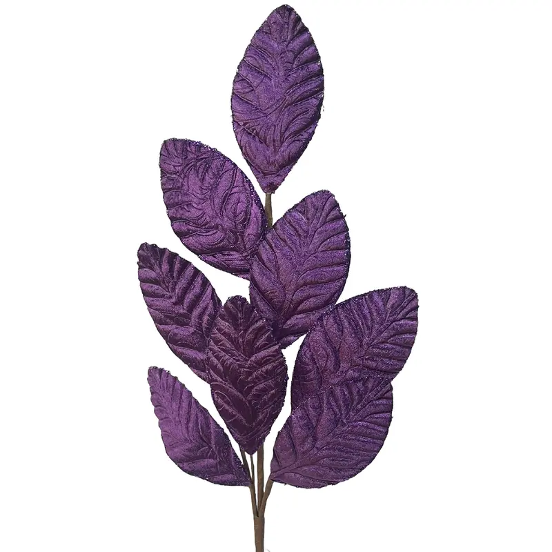 27" Baroque Purple Velvet Leaf Stem with Glitter