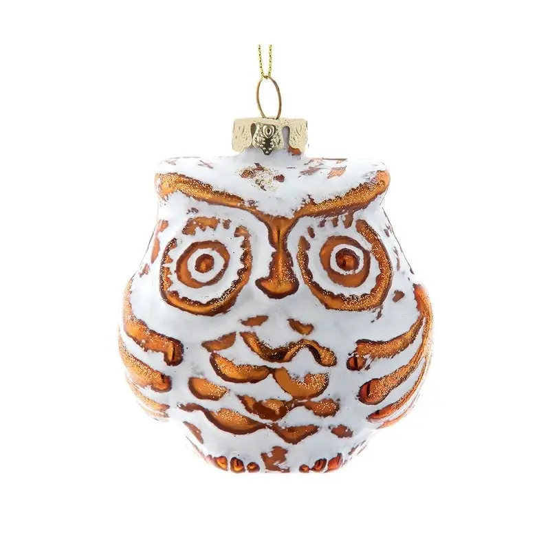 3.5" Distressed White & Gold Owl Ornament