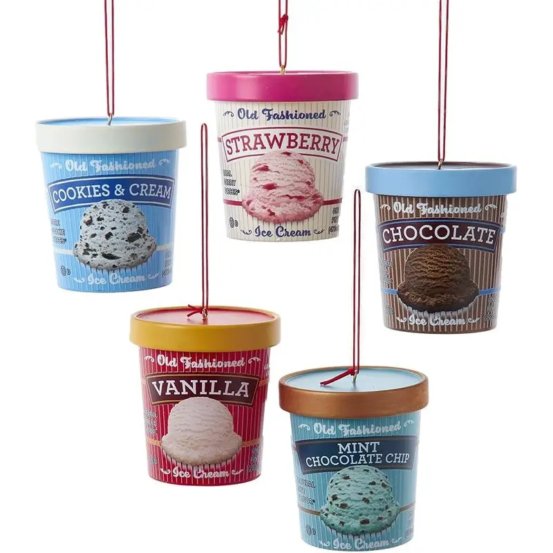 3" Ice Cream Pint Ornament (Cookies & Cream/Strawberry/Chocolate/Vanilla/Mint Chocolate Chip)