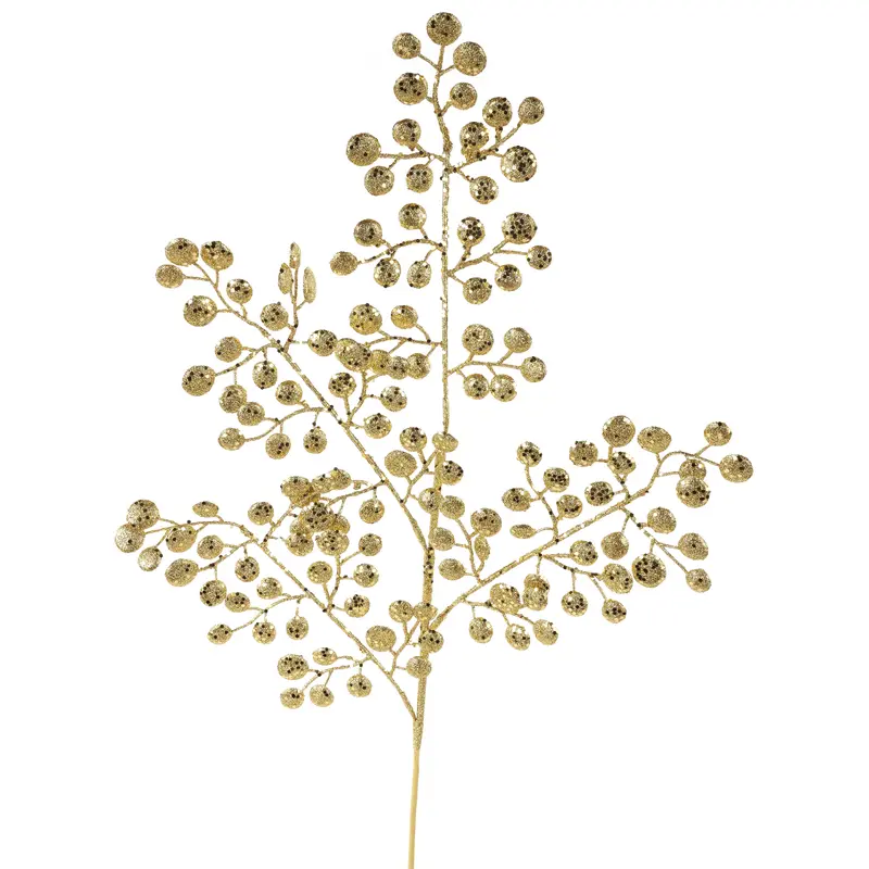 33" Gold Glittered Round Leaf Stem Spray
