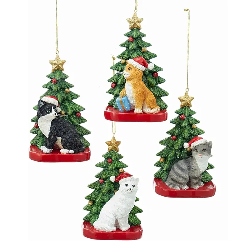 4.25" Cat with Christmas Tree Ornament for Personalization