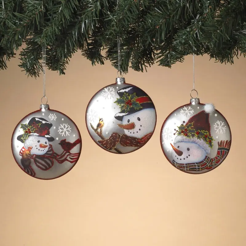 4.5" Glass Snowman Disc Ornament