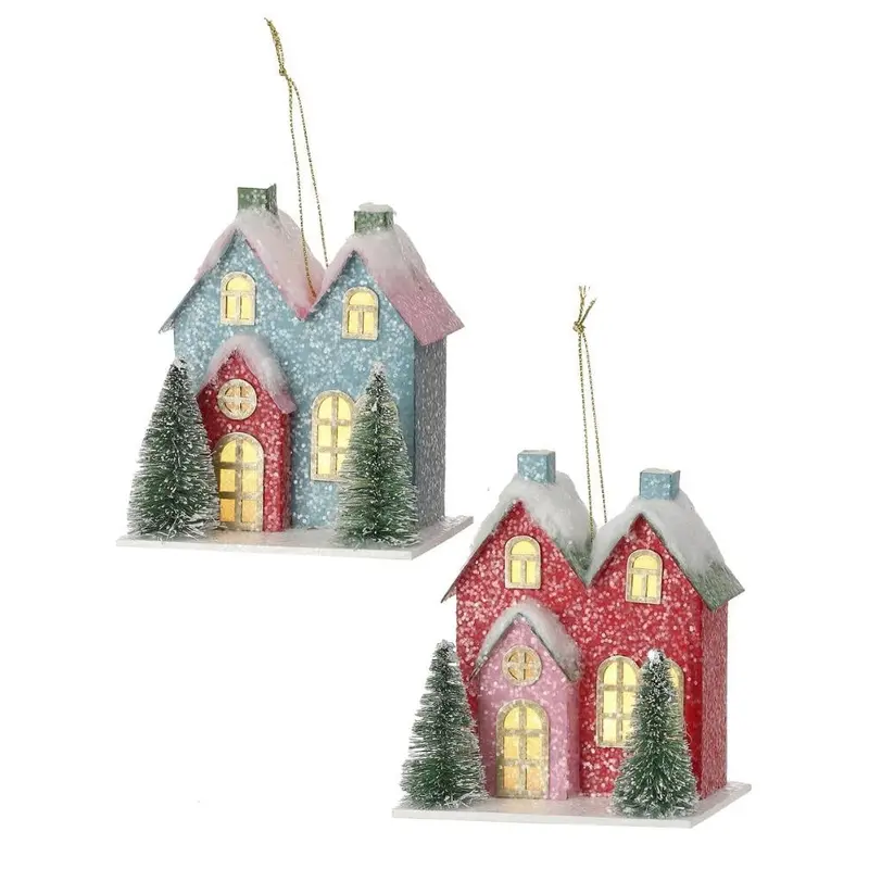 4.5" Snow-Kissed Vintage LED House Ornament