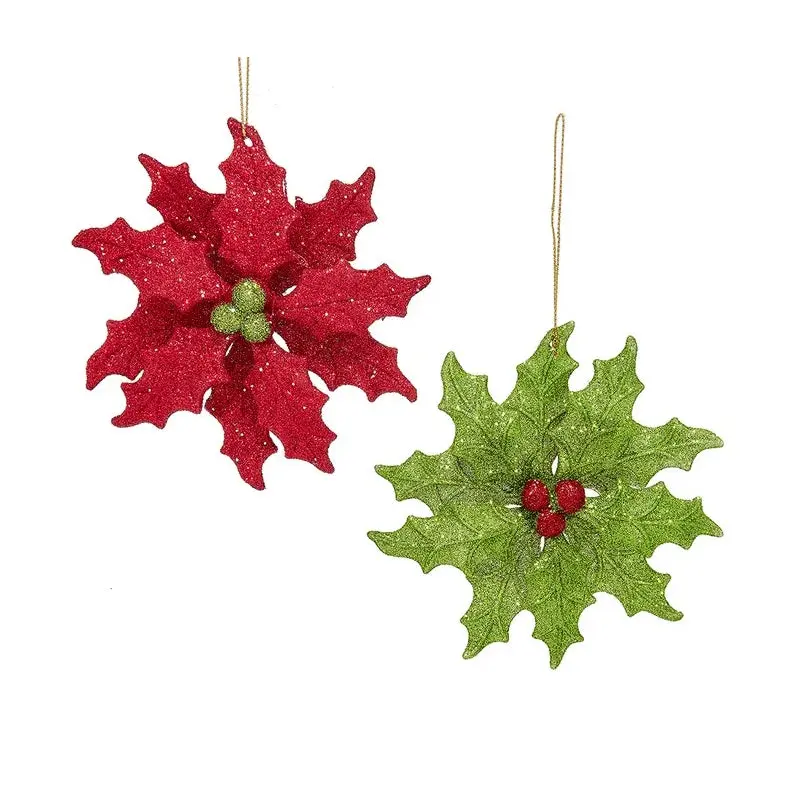 4.6" Glittered Holly Leaf Ornament