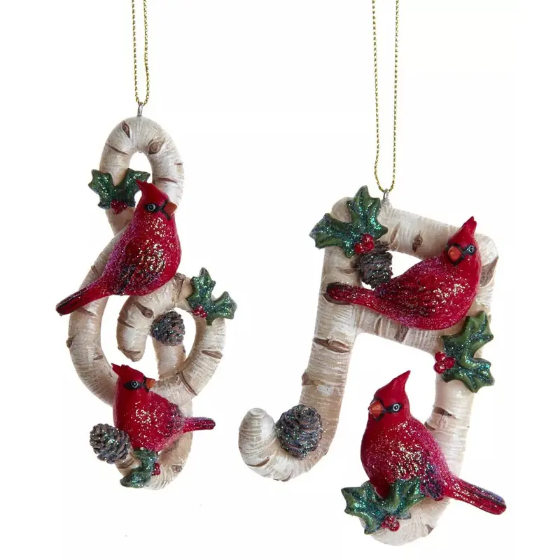 4" Birch Berry Cardinal Music Note Ornament