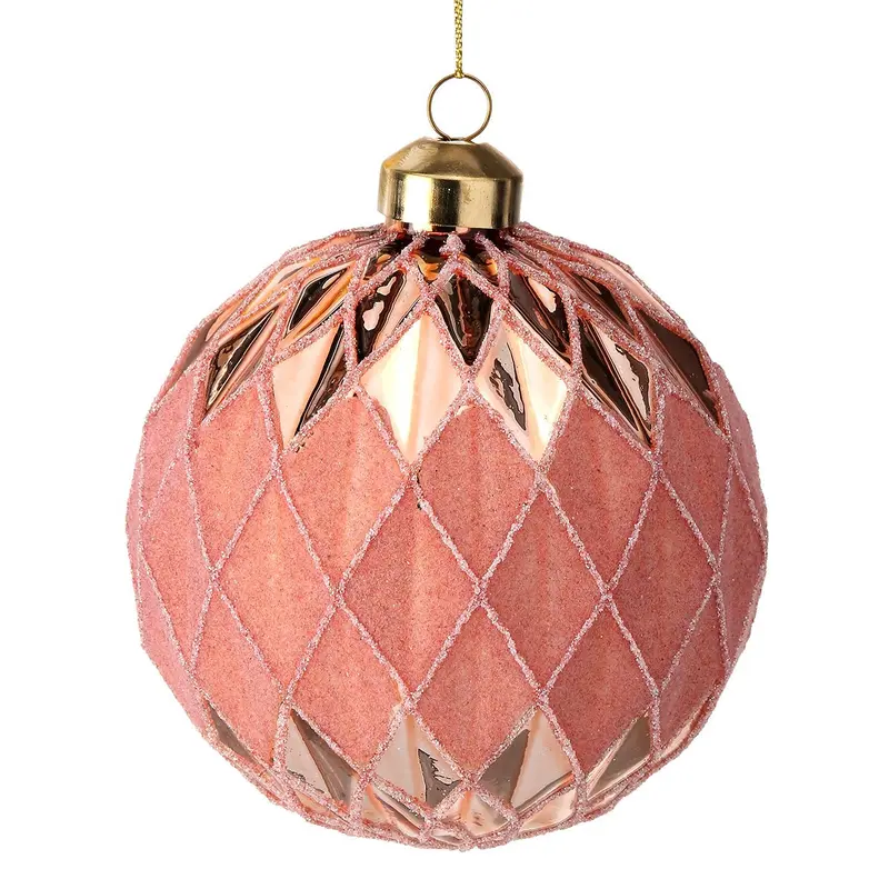 4" Blush Pink Velvet Quilted Diamond Glass Ball Ornament