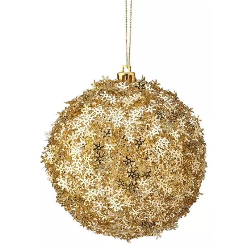 4" Metallic Gold Snowflake Sequin Ball Ornament