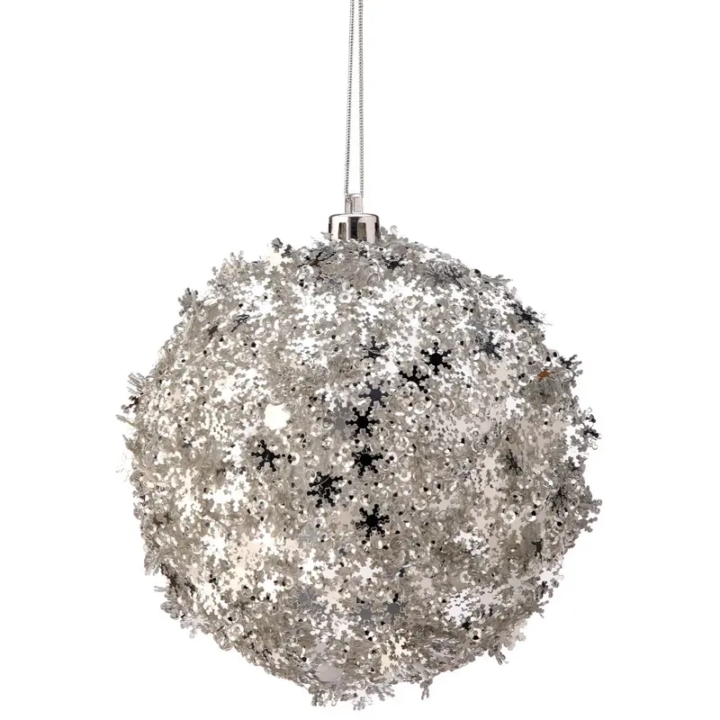 4" Metallic Silver Snowflake Sequin Ball Ornament