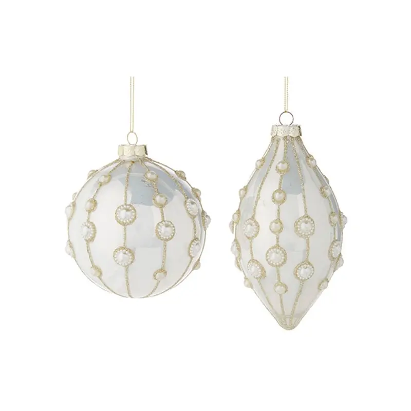 4" Pearl Embellished White Glass Christmas Ornament