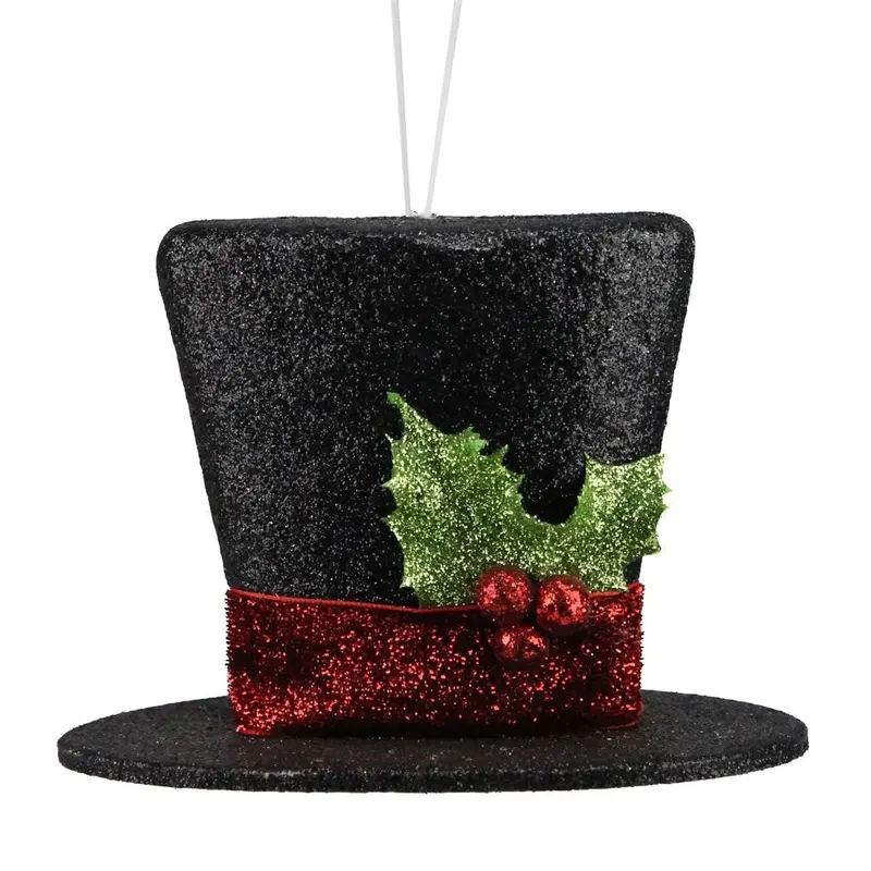 5.25" Glitter Velvet Ribbon Snowman Top Hat