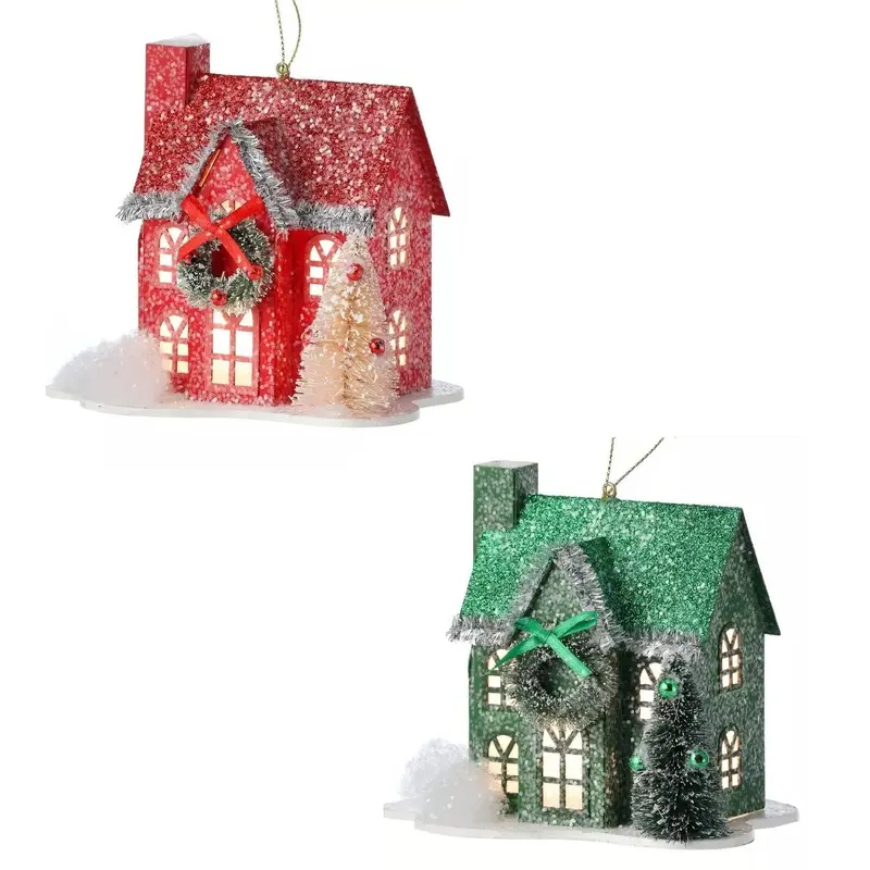 5" LED Holiday Lane House Ornament with Timer