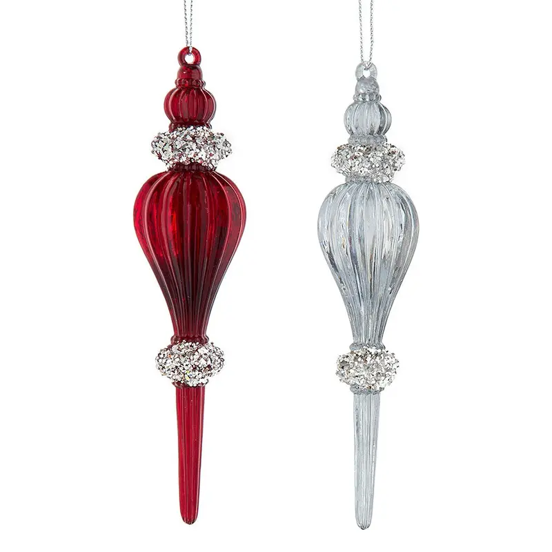 6.3" Red & Silver Finial Ornament