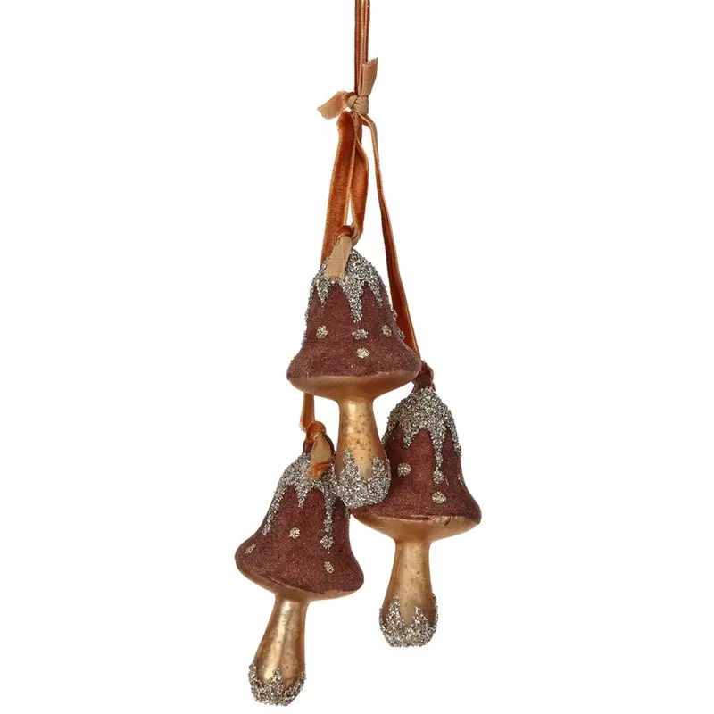 6.5" Acorn Brown Glittered Triple Glass Mushroom Ornament