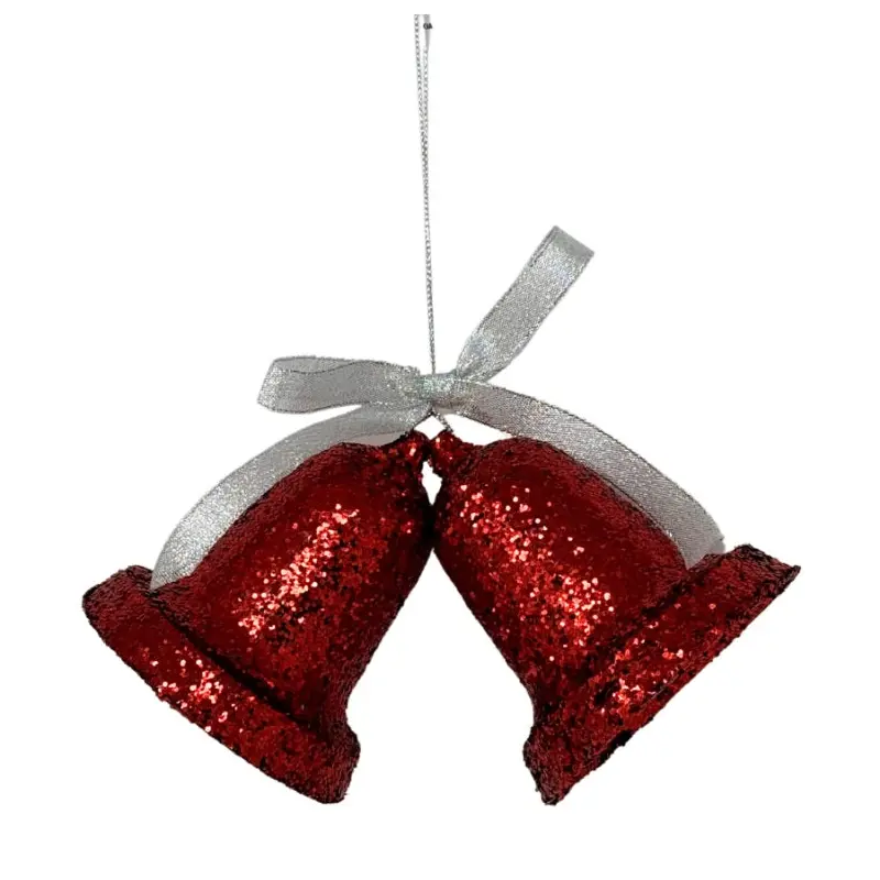 8" Red Glittered Retro Bells Ornament