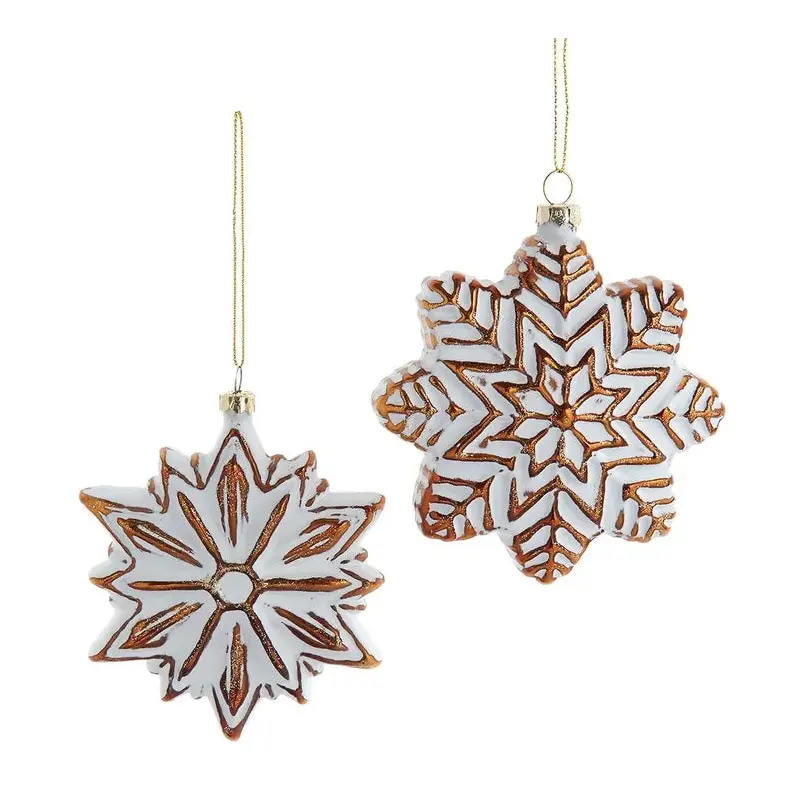 Distressed White & Gold Glass Snowflake Ornament