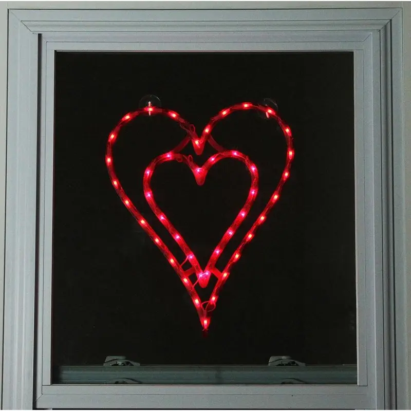 Lighted Valentine's Day Double Heart Window Silhouette Decoration