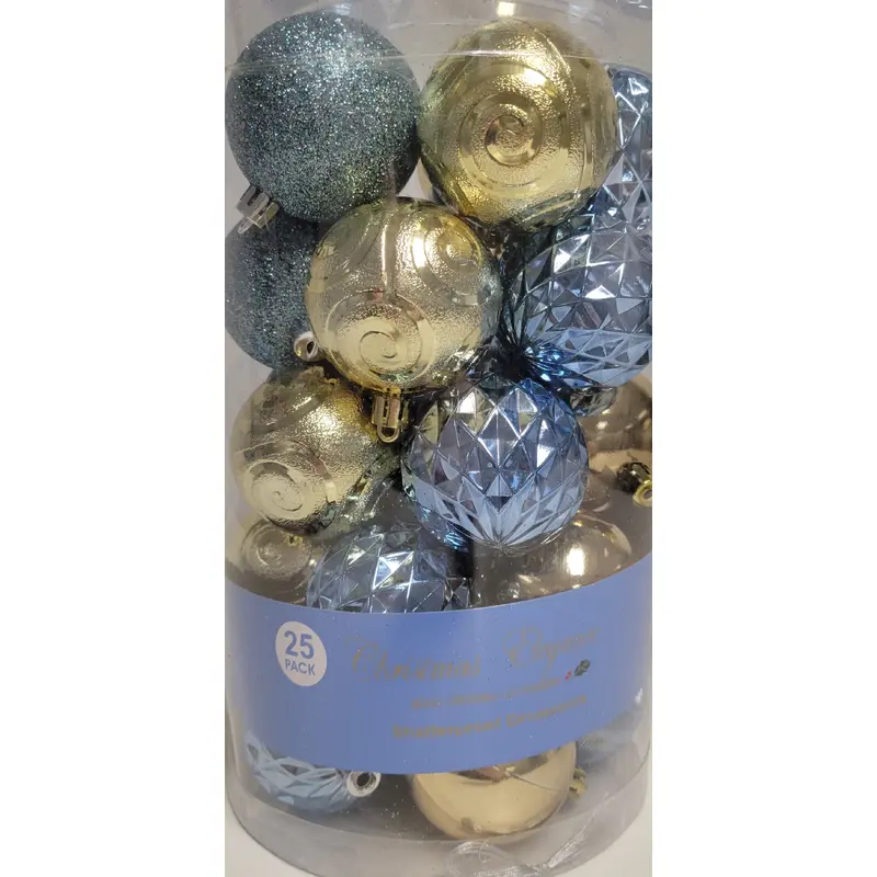 Pack of Unbreakable Christmas Ornaments (Light Blue/Gold)