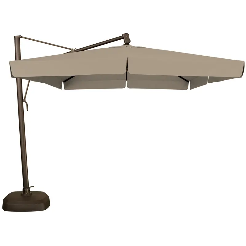 10' Square Cantilever Umbrella in a Bronze Frame with a Champagne Linen Canopy with Base