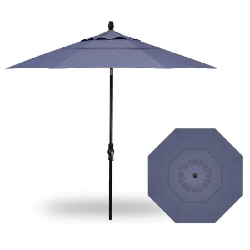 11' Flex Auto Tilt Market Black Frame Latitude Navy Canopy Umbrella Thin Pole