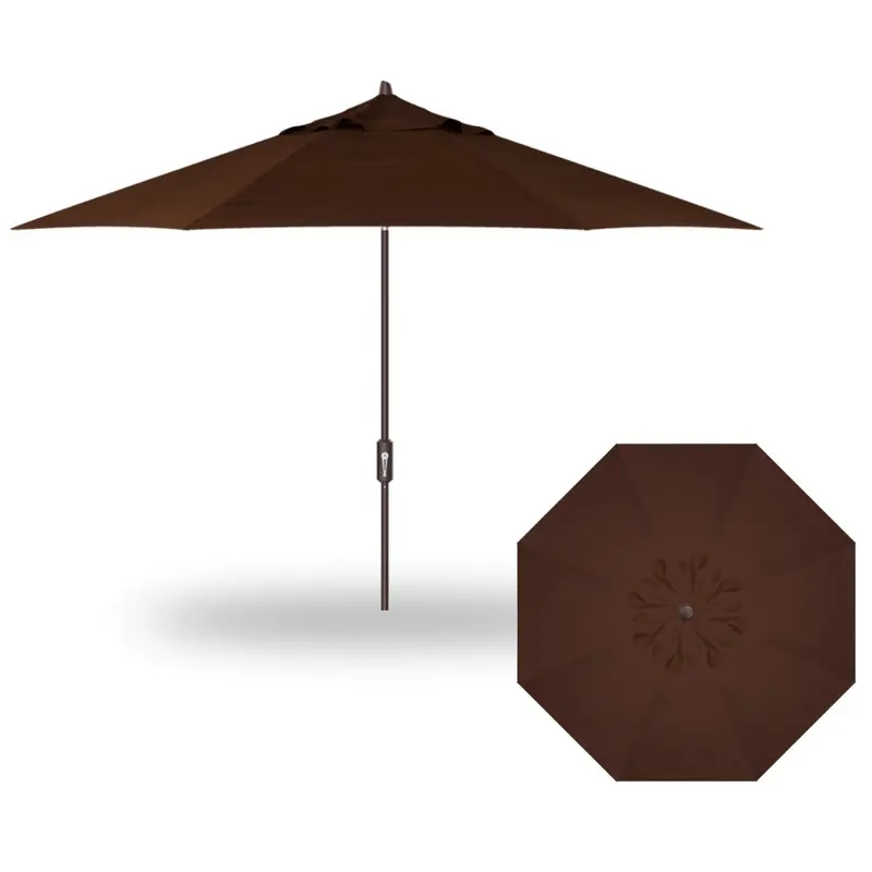 11' Flex Auto Tilt Market Bronze Frame Chocolate Canopy Umbrella Thin Pole