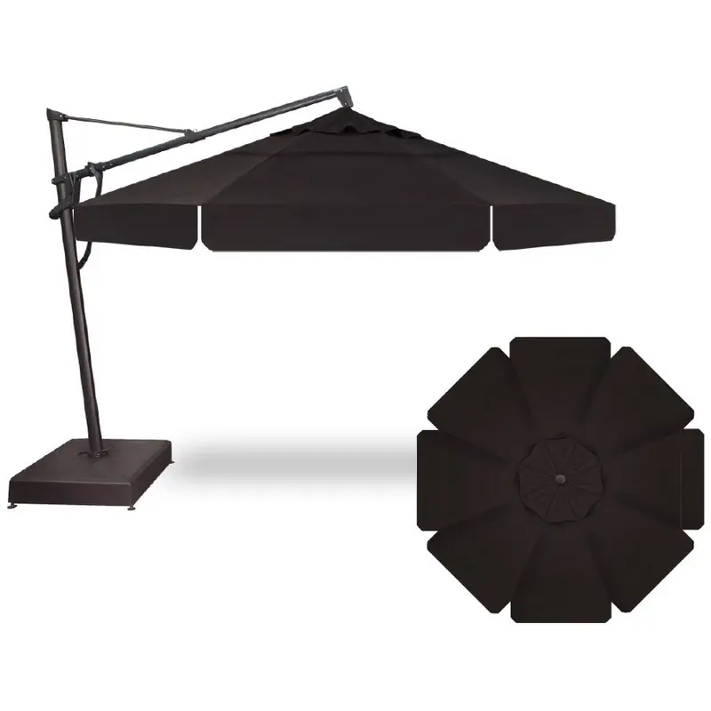 13' Octagon Cantilever Black Frame Black Canopy Umbrella with Base