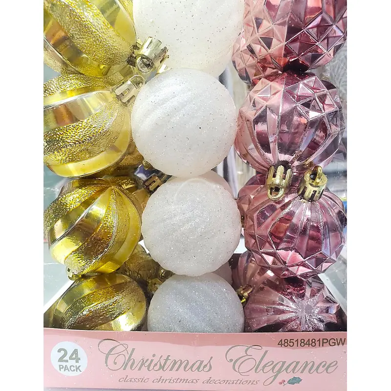 24-Pack of 50MM Gold, White & Rose Gold Ornaments