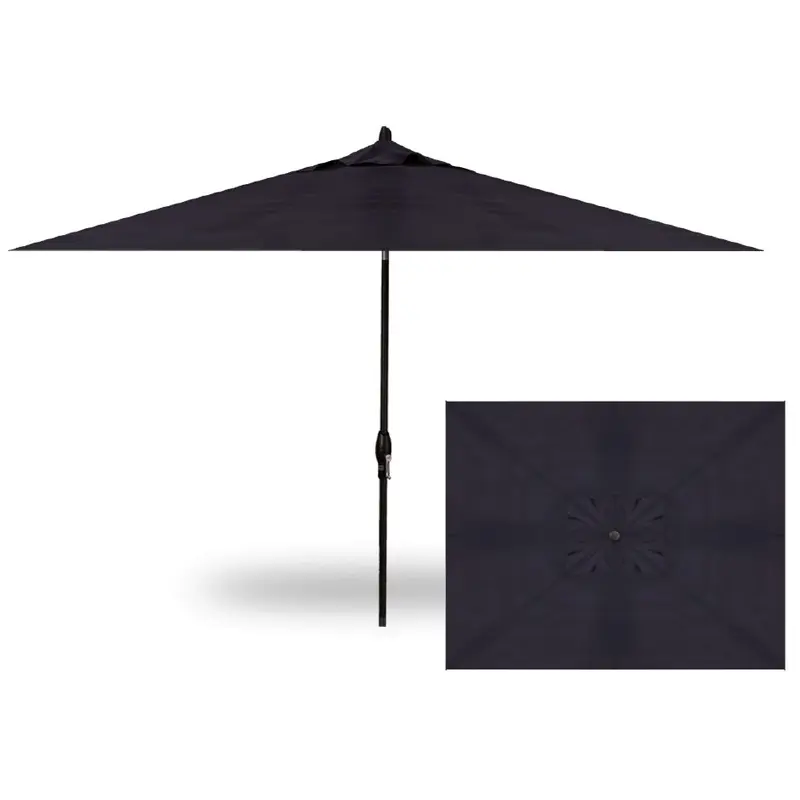 6.5' x 10' Auto Tilt Rectangular Market Black Frame Navy Canopy Umbrella