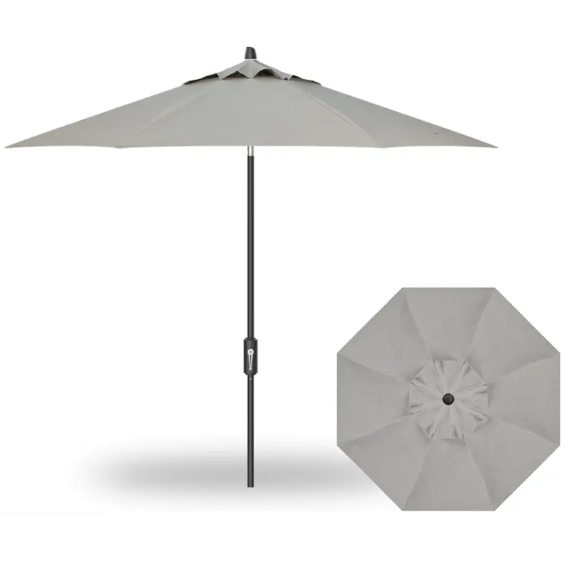 9' Flex Auto Tilt Market Black Frame Silver Linen Umbrella Thin Pole
