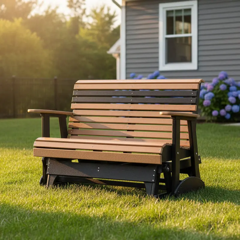 4' Cedar & Black Adirondack Glider Bench from LuxCraft