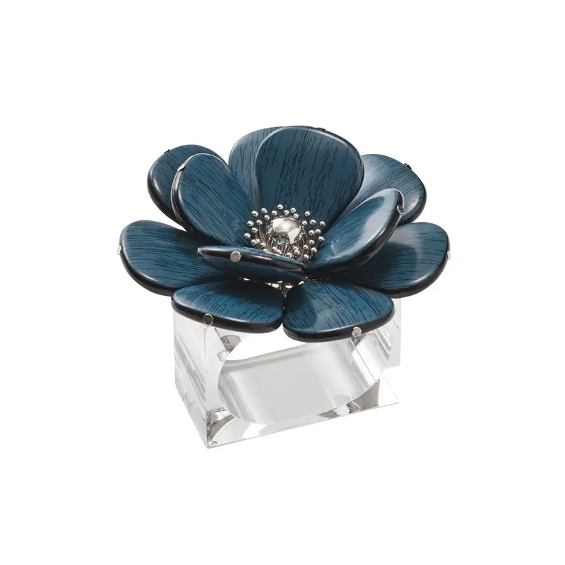 Begonia Napkin Ring in Teal & Silver, Set of 4 Kim Seybert