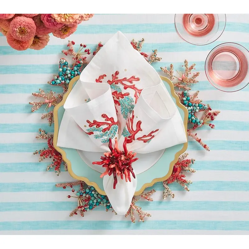 Coral Spray Napkin in White Coral & Turquoise Set of 4 by Kim Seybert