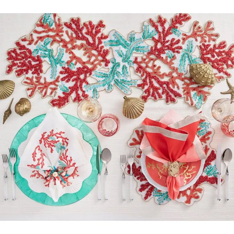 Coral Spray Table Runner in Coral & Turquoise by Kim Seybert