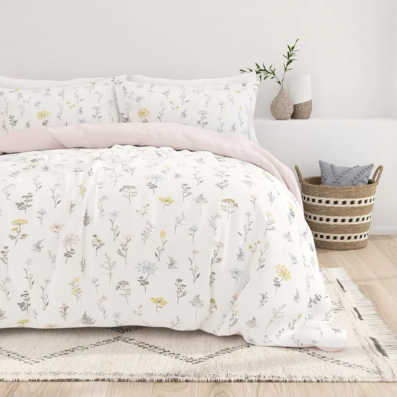Wildflower Pattern 3-Piece Reversible Duvet Cover Set