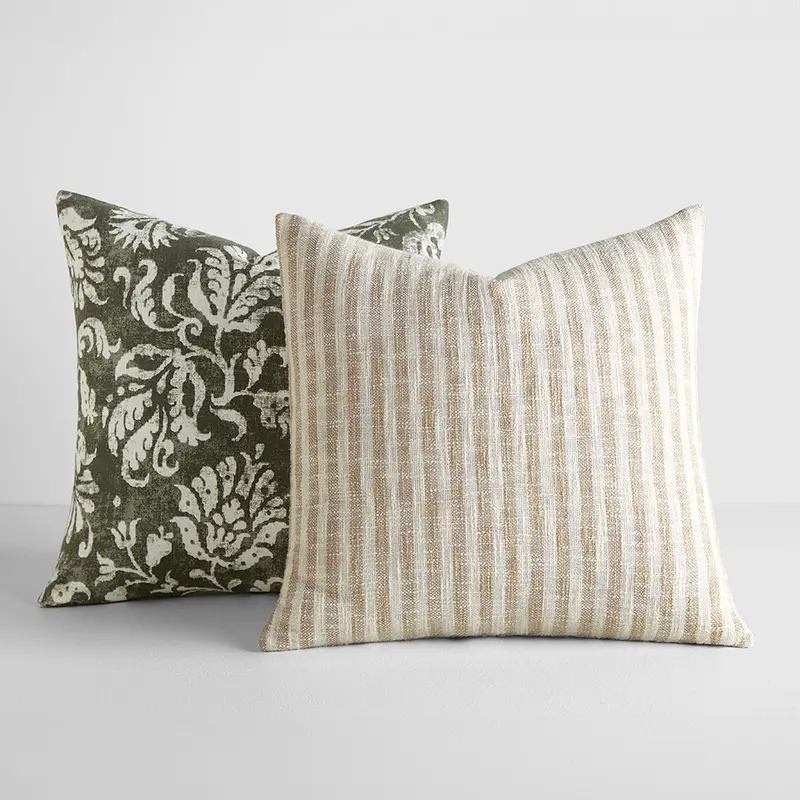 2-Pack Yarn-Dyed Bengal Stripe / Distressed Floral Dcor Throw Pillows