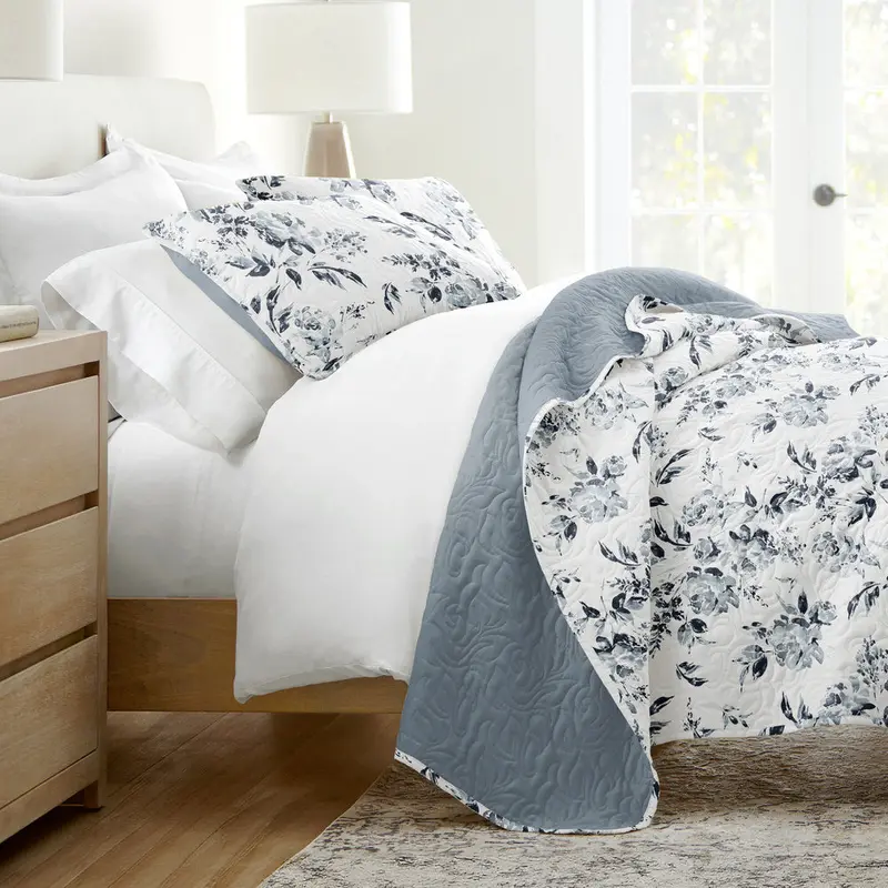 Rose Garden Reversible Quilted Coverlet Set