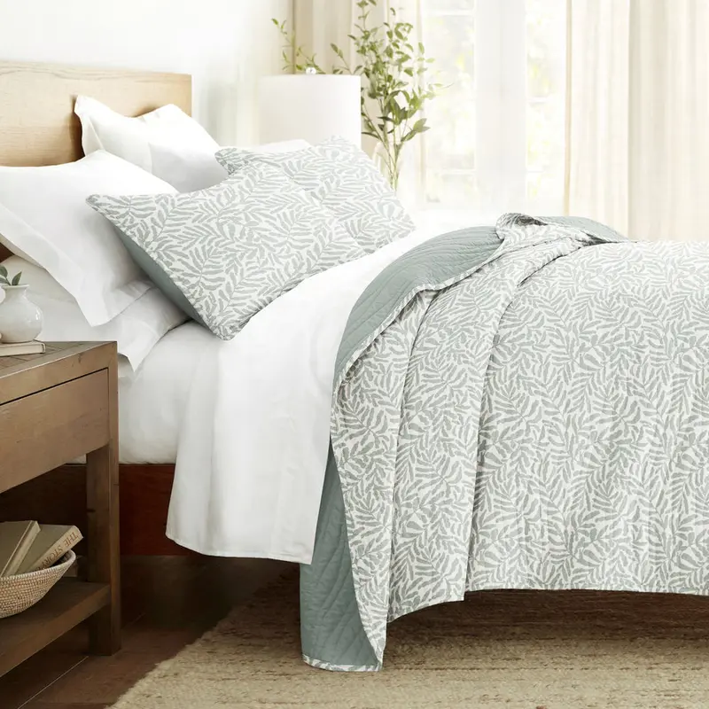Tossed Ferns Reversible Quilted Coverlet Set