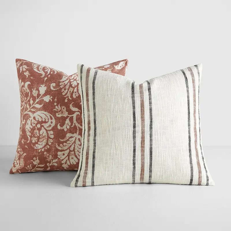 2-Pack Yarn-Dyed Framed Stripe / Distressed Floral Decor Throw Pillows (Sale)