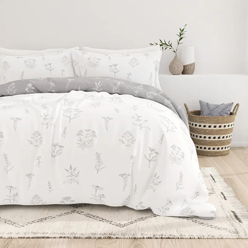 Botany Floral Pattern 3-Piece Reversible Duvet Cover Set (Sale)