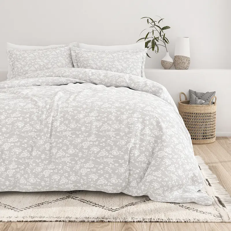Rose Gray Pattern 3-Piece Duvet Cover Set (Sale)