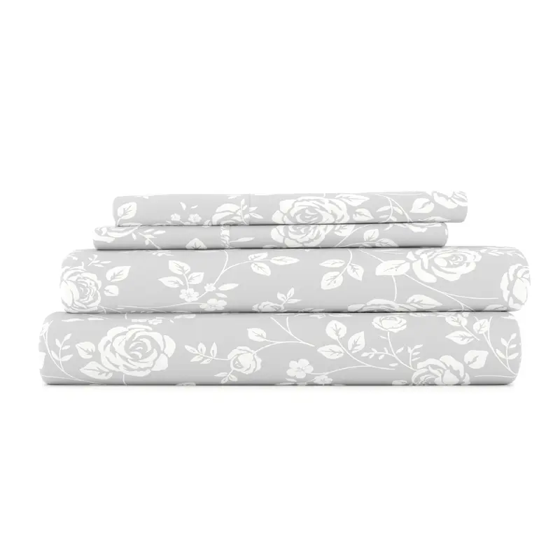 Rose Gray Pattern 4-Piece Sheet Set (Sale)