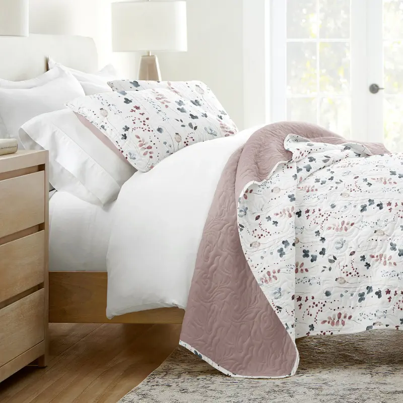 1 1 Poppy Bloom Reversible Quilted Coverlet Set - 12 Days of Deals