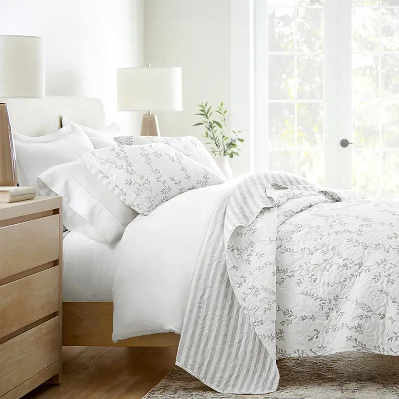 1 1 Sprouting Vines Stripe Reversible Quilted Coverlet Set - 12 Days of Deals